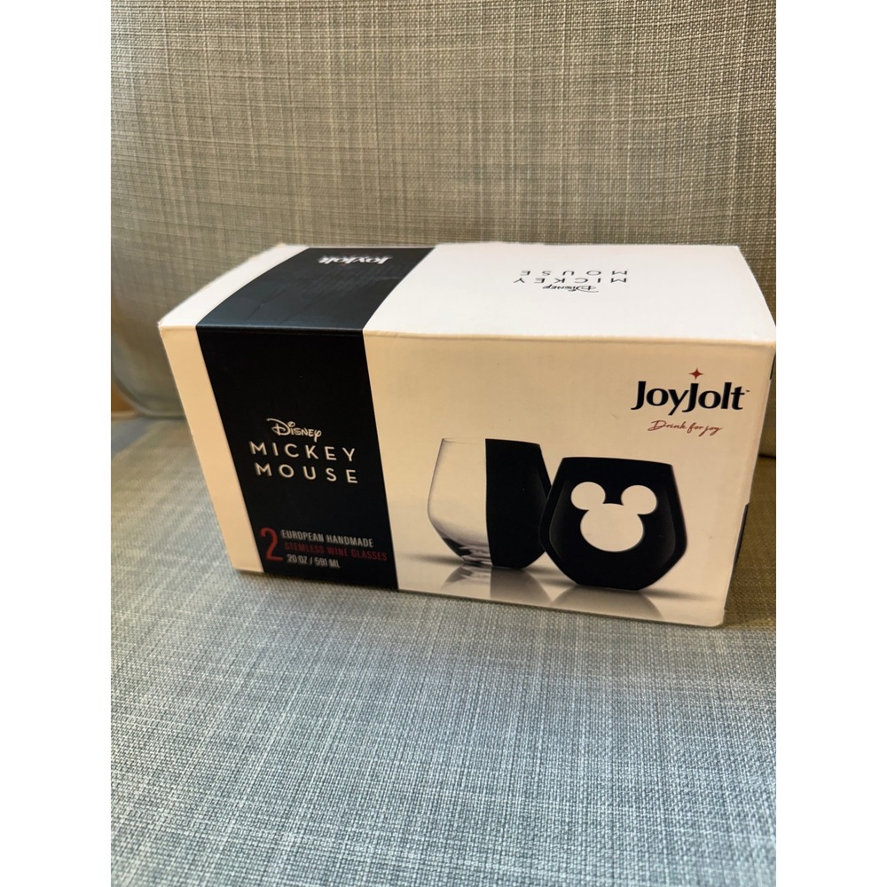 JoyJolt Disney Mickey Mouse Stemless Wine Glasses Set of 2 Black White 20oz NEW - Picture 3 of 5